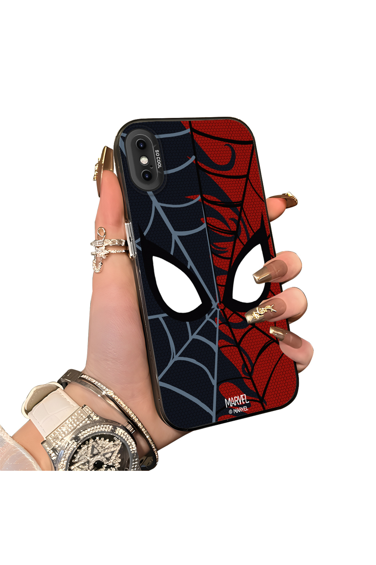 iPhone X/XS Compatible Hard Acrylic Back Silicone Edge Lens Protection Case Spiderman