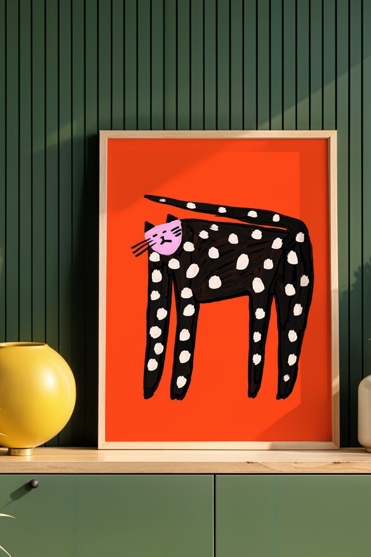 Kırmızı Kedi Tablosu Poster Modern Hayvan Figürlü Duvar Dekoru Çerçevesiz