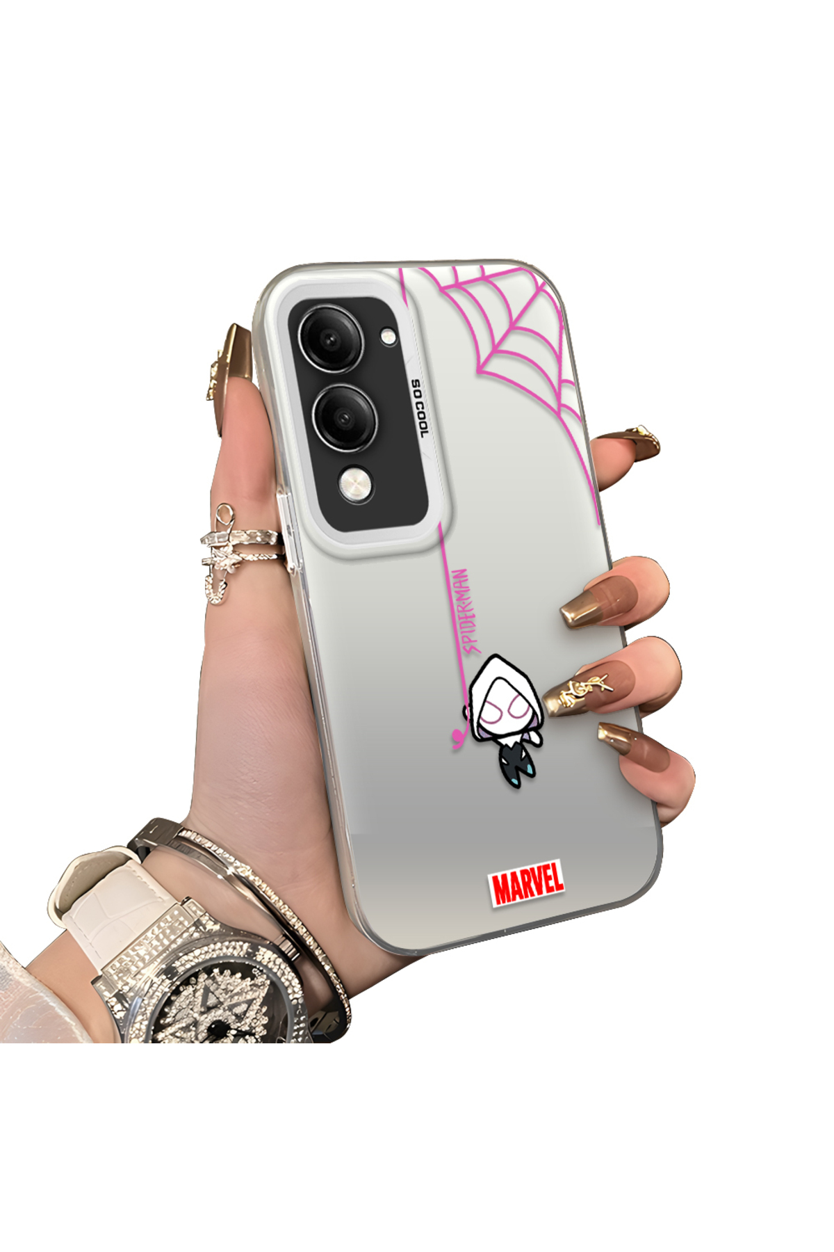 Vivo Y29S Compatible Hard Acrylic Rear Silicone Edge Lens Protection Case Spiderman