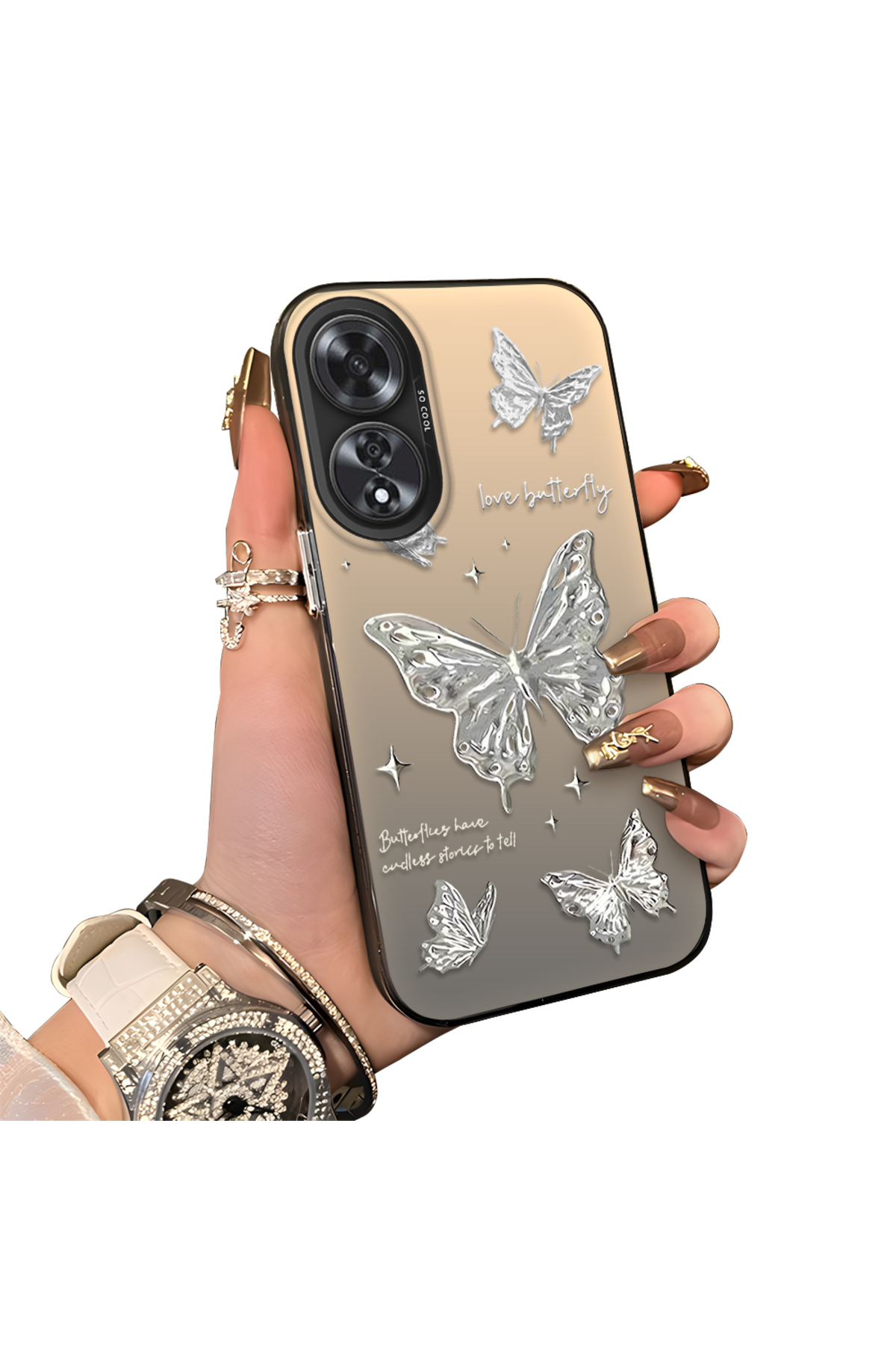 OPPO A60 Compatible Hard Acrylic Rear Silicone Edge Lens Protection Case Beautiful pattern