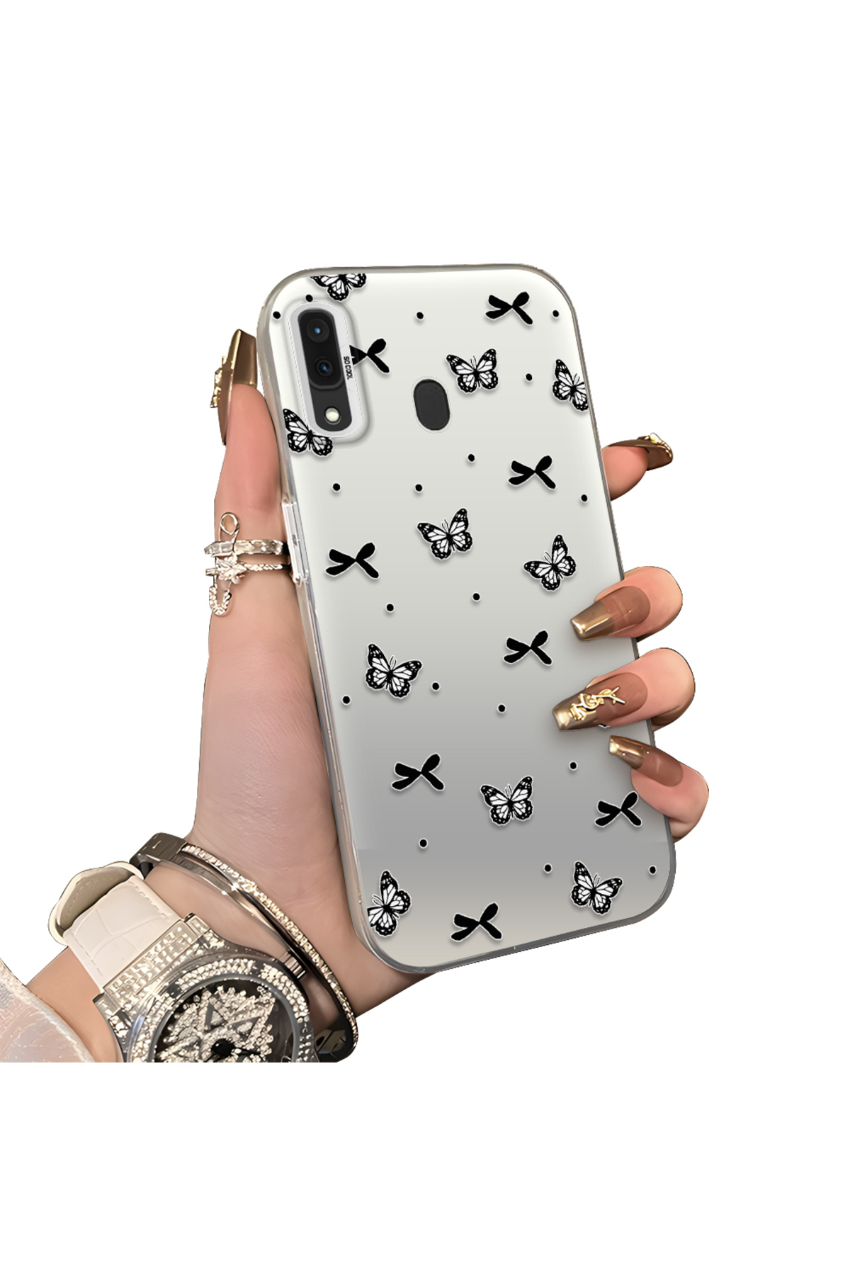Samsung Galaxy A30/A20 Compatible Hard Acrylic Rear Silicone Edge Lens Protection Case butterfly pattern
