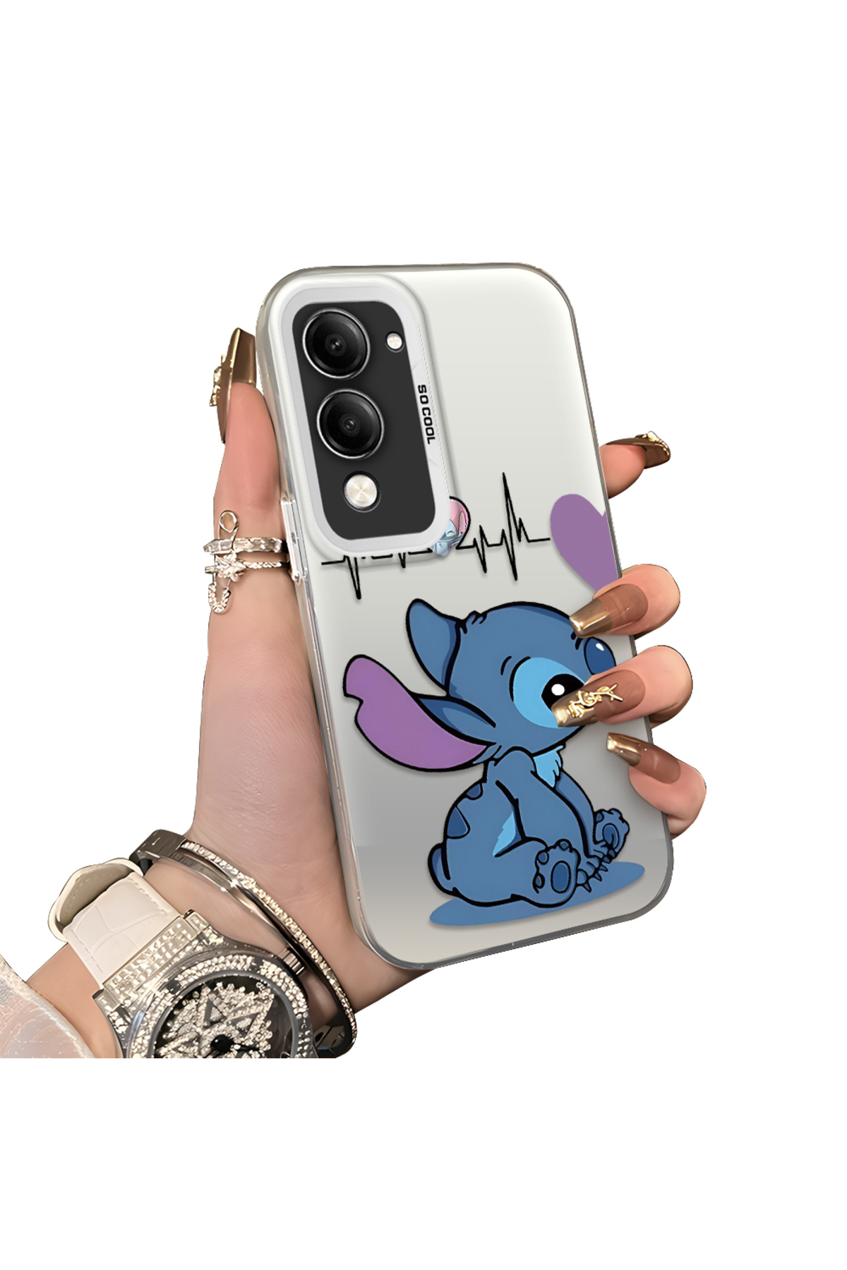 Vivo Y29S Compatible Hard Acrylic Rear Silicone Edge Lens Protection Case with Stitch Pattern
