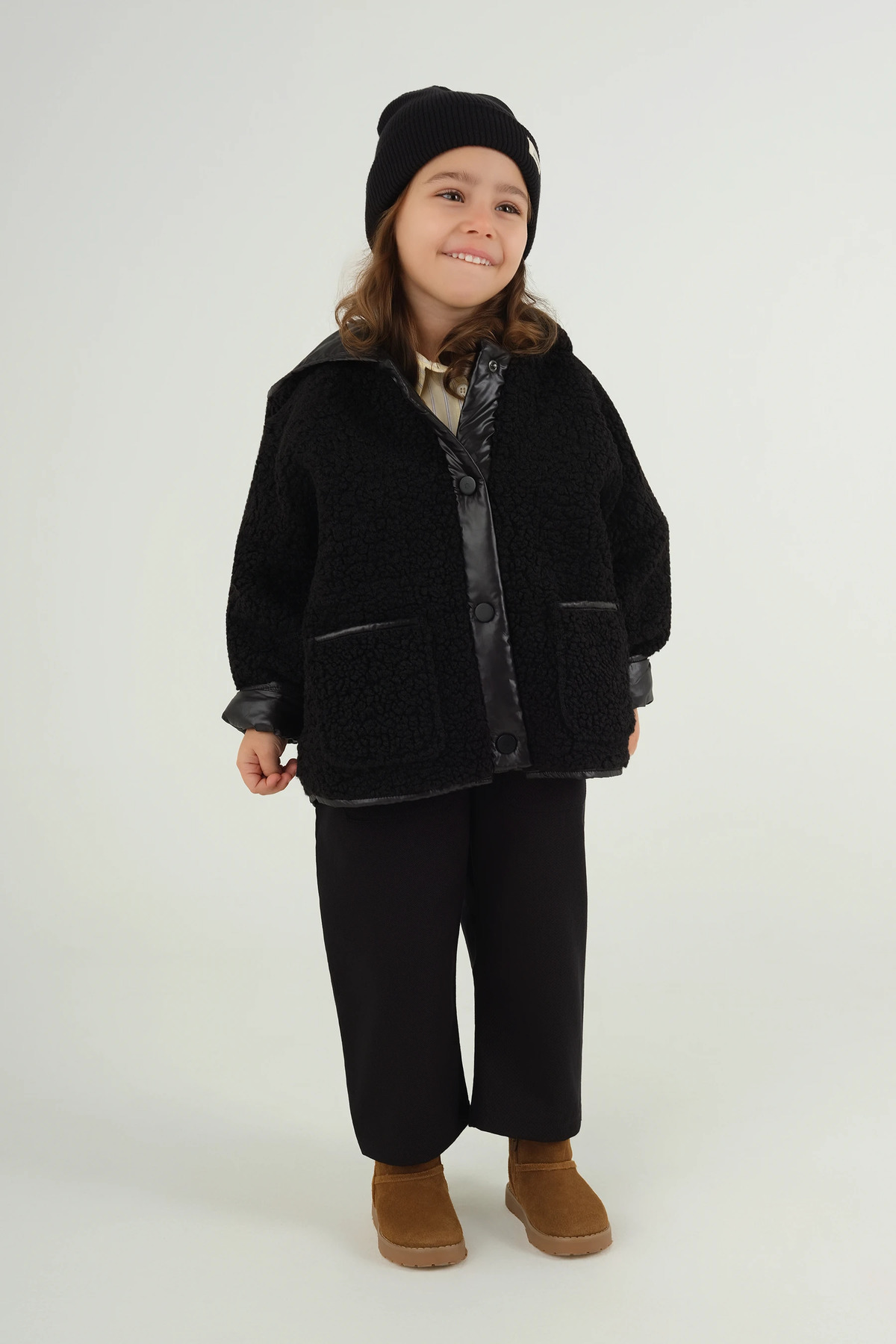 Mioma Kids Kapüşonlu Peluş Ceket Siyah fotoğrafı 3 (önizleme)