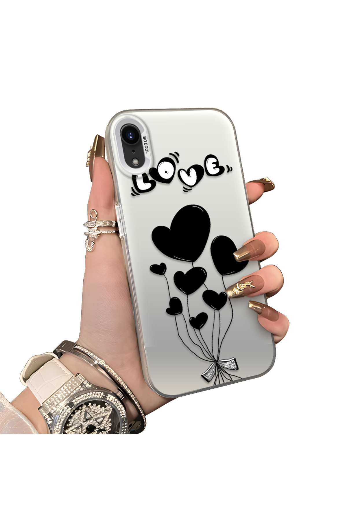 iPhone XR Compatible Heart Balloon Pattern Protected Silicone Phone Case