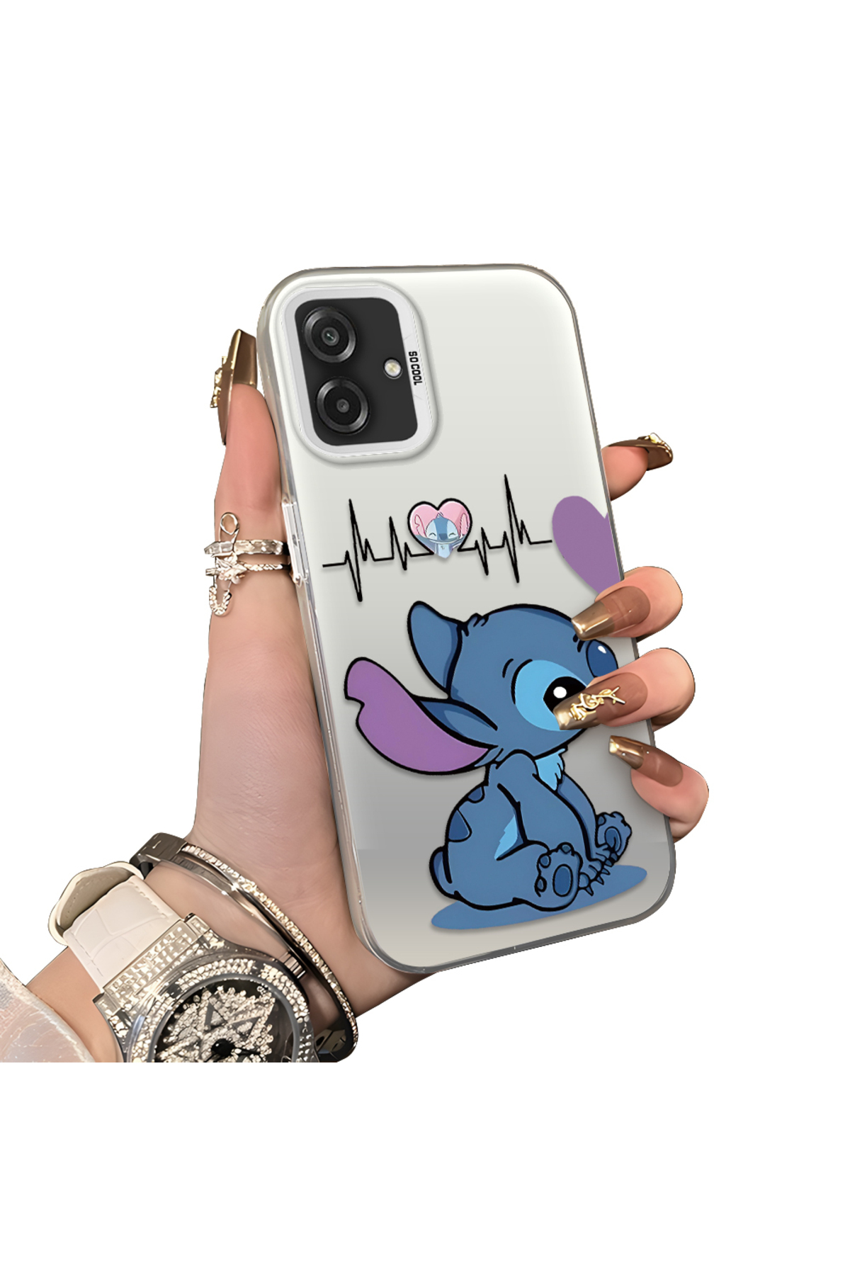 Samsung Galaxy A07 4G Compatible Hard Acrylic Rear Silicone Edge Lens Protection Case with Stitch Pattern