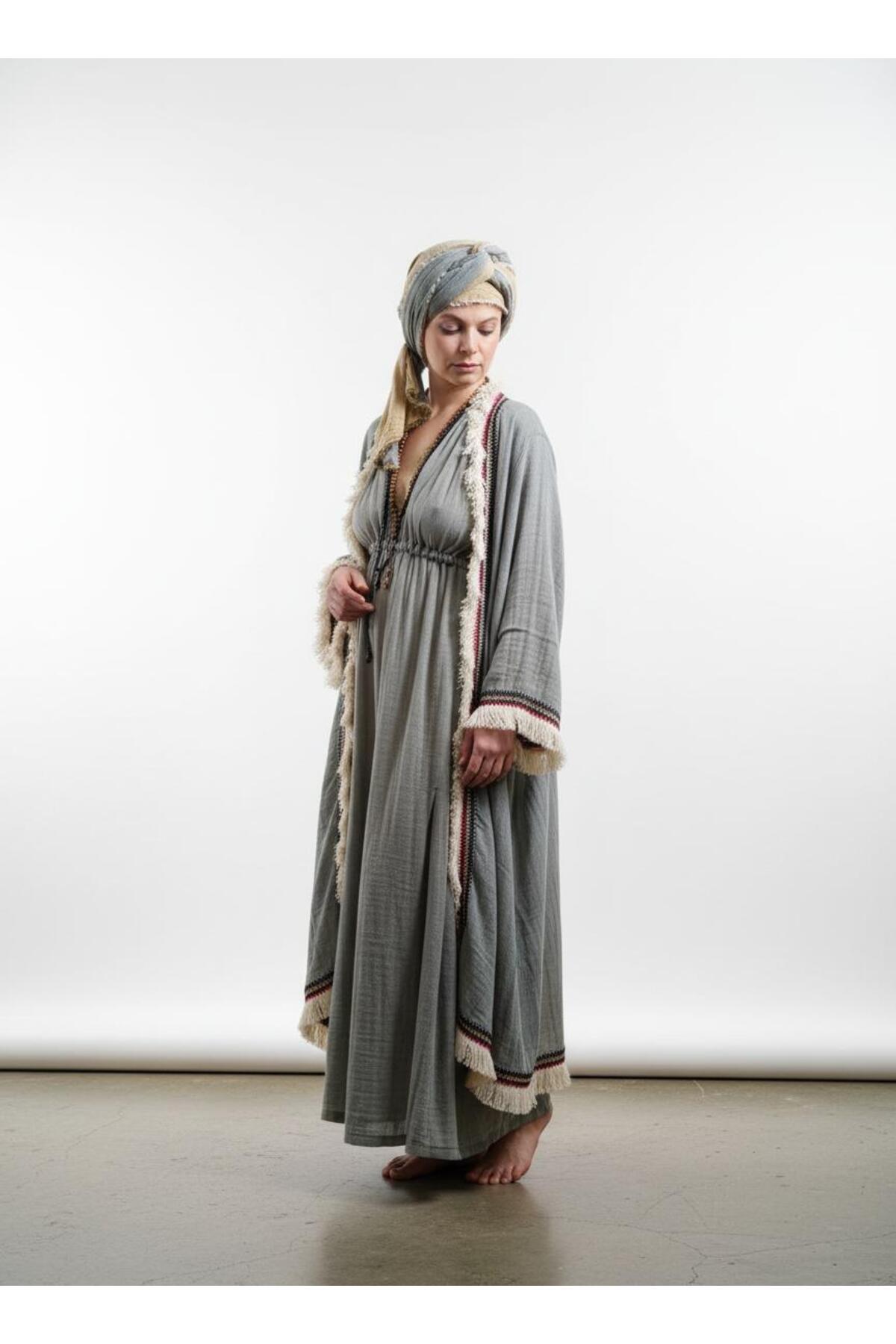 Asian Boho Style Cotton Design Kaftan Green