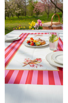 Tropikhome Kuş Desenli Masa Örtüsü