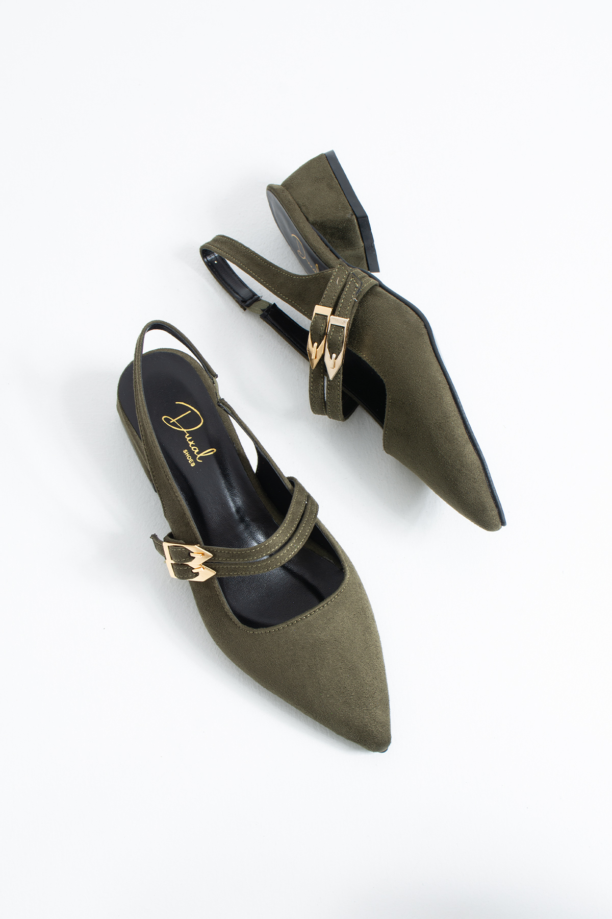 DUXAL SHOES  Yolanda Kadın Süet Çift Toka Detaylı Kısa Topuklu Ayakkabı- Babet