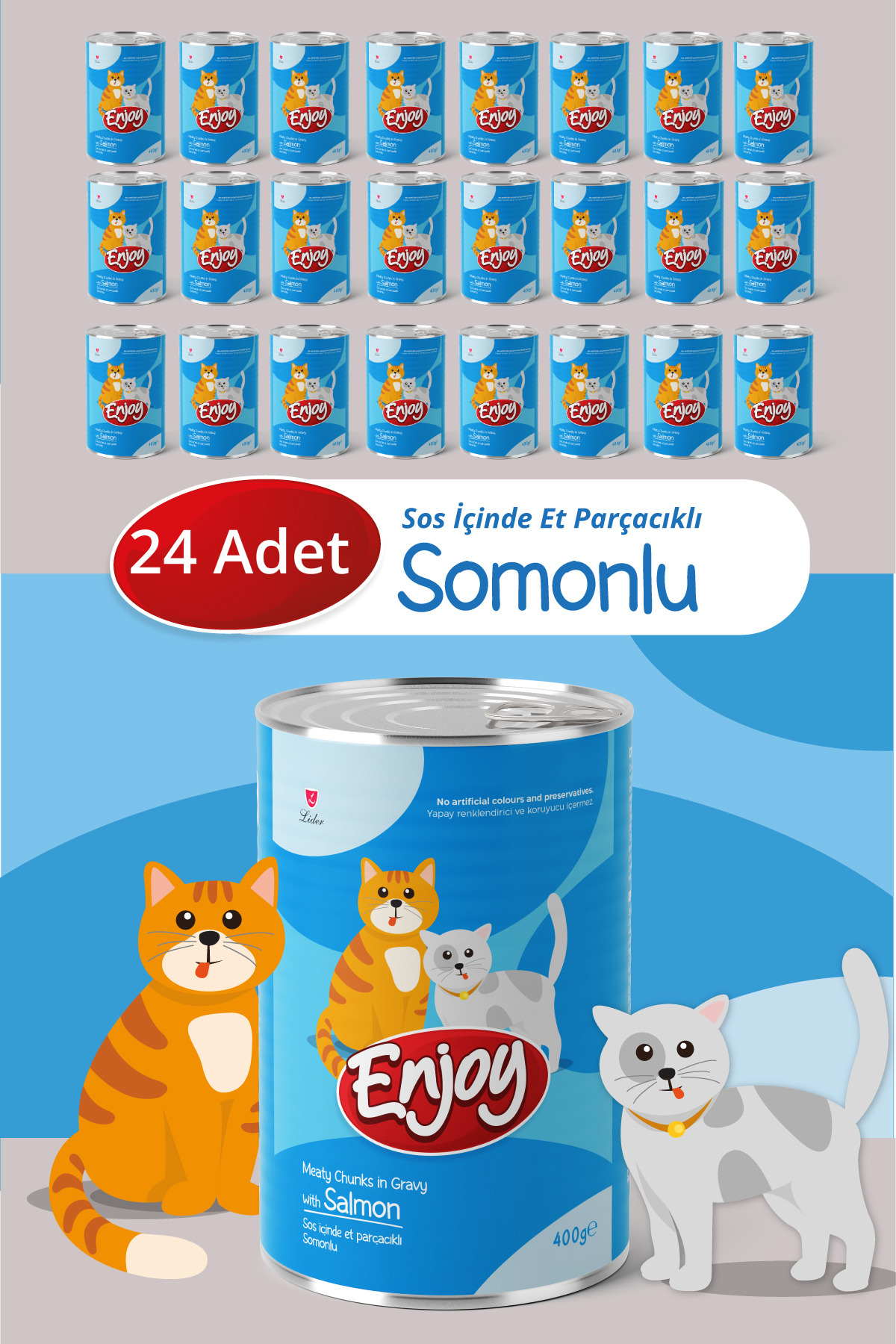 Enjoy Somonlu Kedi Konservesi Sos İçinde Et Parçacıklı 400 Gr x24 - Fiyatı, Yorumları