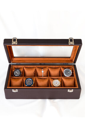 Shansora Design El yapımı 10'lu Premium Saat Kutusu, Suni Deri Kaplamalı, Cam...