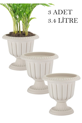 TEMMUZ HOME 3 Adet Nergiz Saksı Seti 3.4 Litre - Modern Çizgili Dekoratif Çiç...