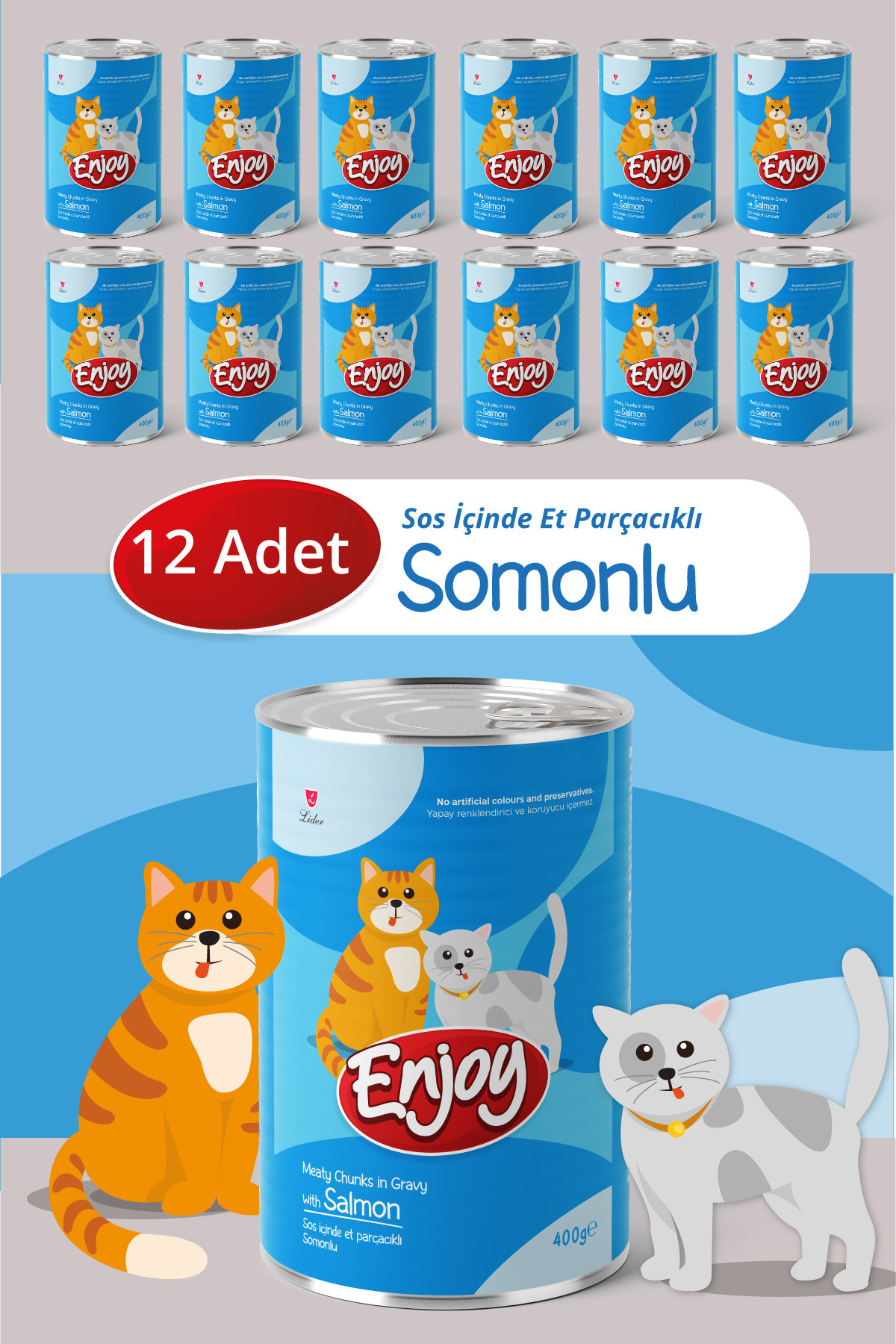 Enjoy Somonlu Kedi Konservesi Sos İçinde Et Parçacıklı 400 Gr x12 - Fiyatı, Yorumları