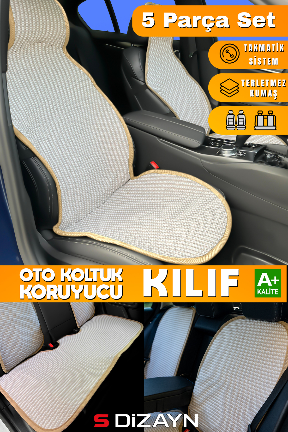 S Dizayn S-Dizayn Oto Koltuk Koruyucu Kılıf Set Krem Universal 2+3 Parça Ön Arka TOK-KR-5 fotoğrafı 2 (önizleme)