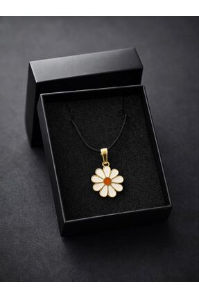 BEKAZEN Kadın Papatya Kolye Altın Renk Minimal Çiçek Figürlü Siyah İpli Zarif...