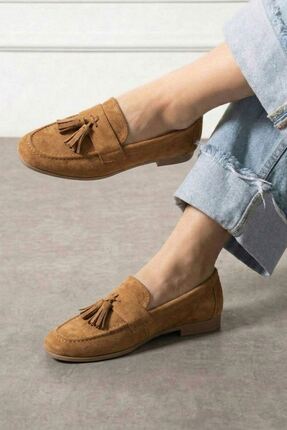 FUGA MODA Savona Taba Süet Püskül Detaylı Loafer Babet Günlük Ayakkabı