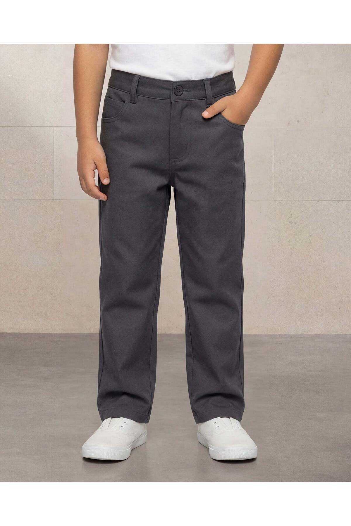 REDTAG Boys Dark Grey Dobby Knitted Trousers