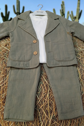 ecoo kids ERKEK ÇOCUK MÜSLİN GABARDİN CEKETLİ 3LÜ TAKIM