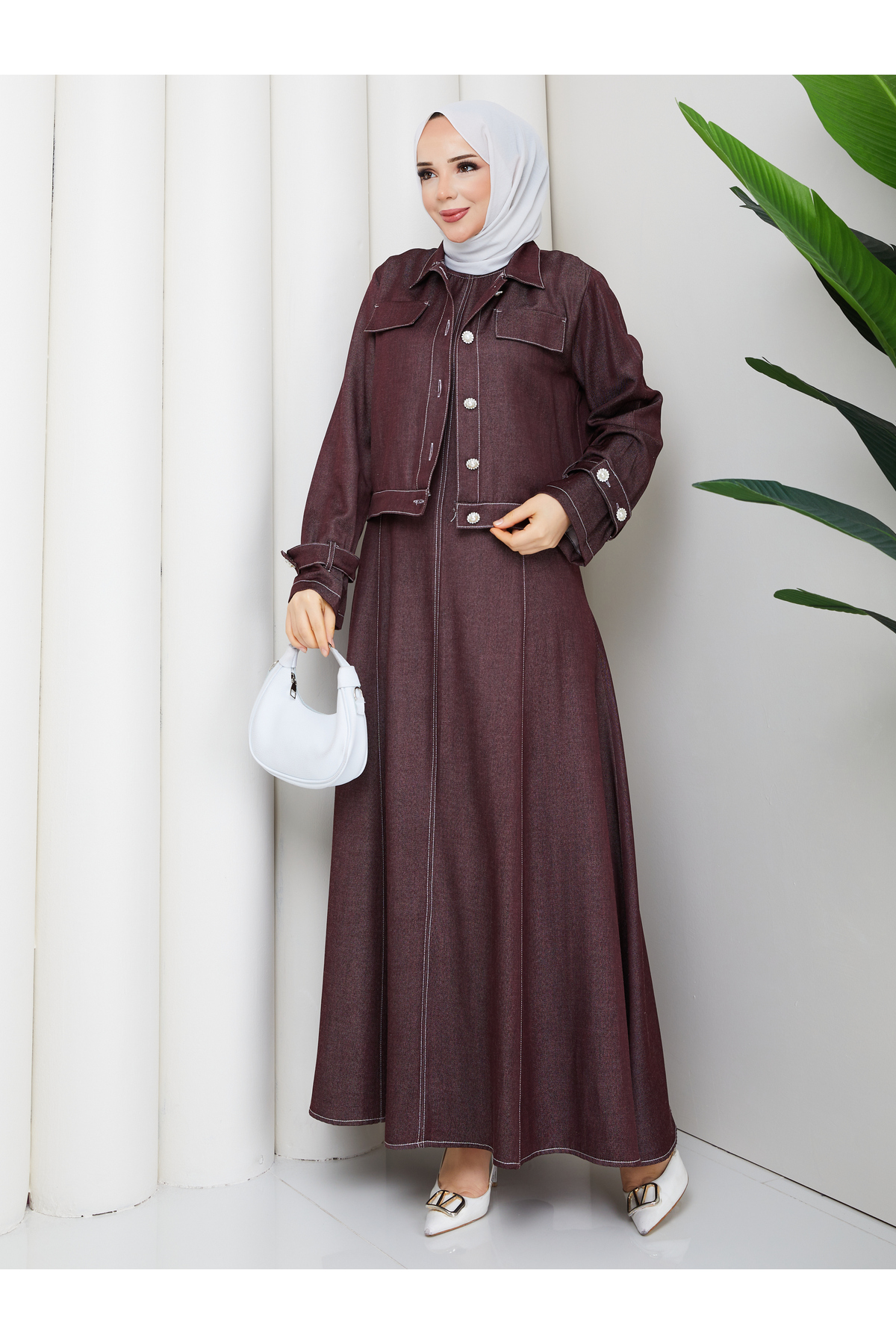 Contrast Stitched Denim Jeans Jacket & Gilet Modest Suit RC6034