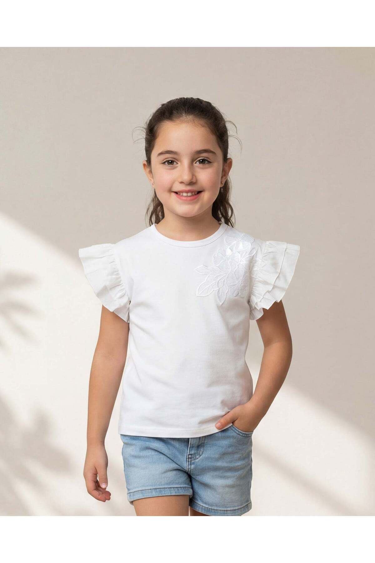 REDTAG Girls White Embellished T-Shirt