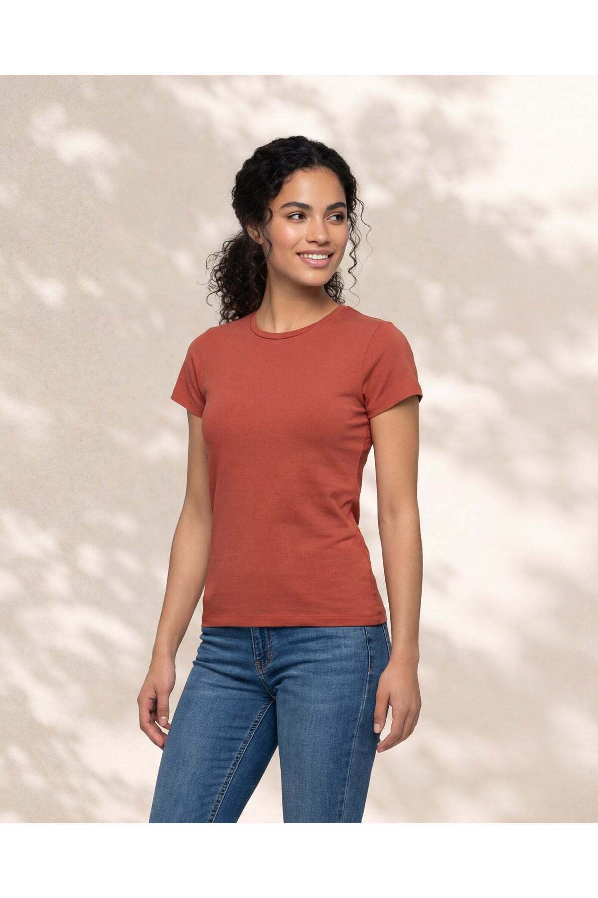 REDTAG Women Rust Short Sleeve Crew Neck T Shirt