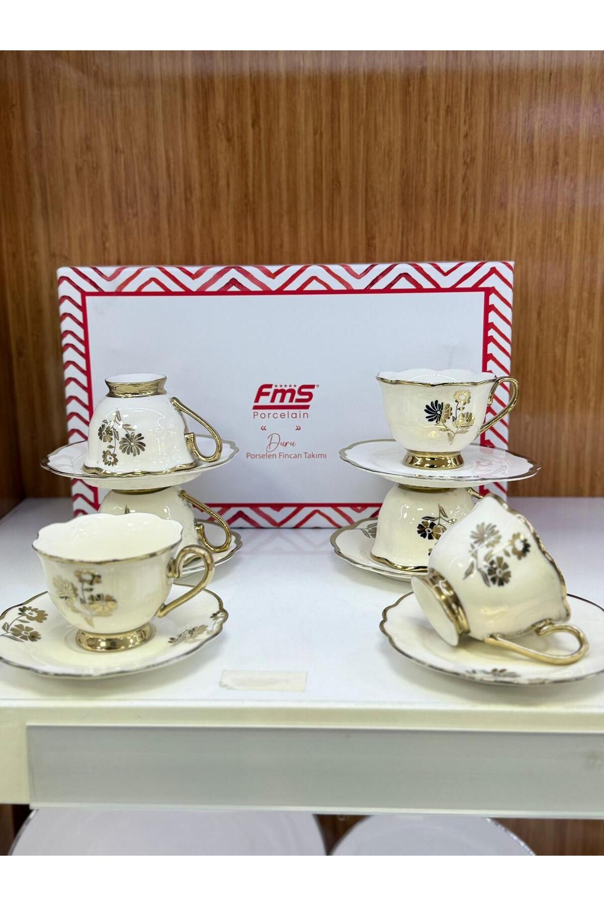 |FMS Duru 6-Person Coffee Cup Set 1212 |Premium |Porcelain | Gold-Gilt |