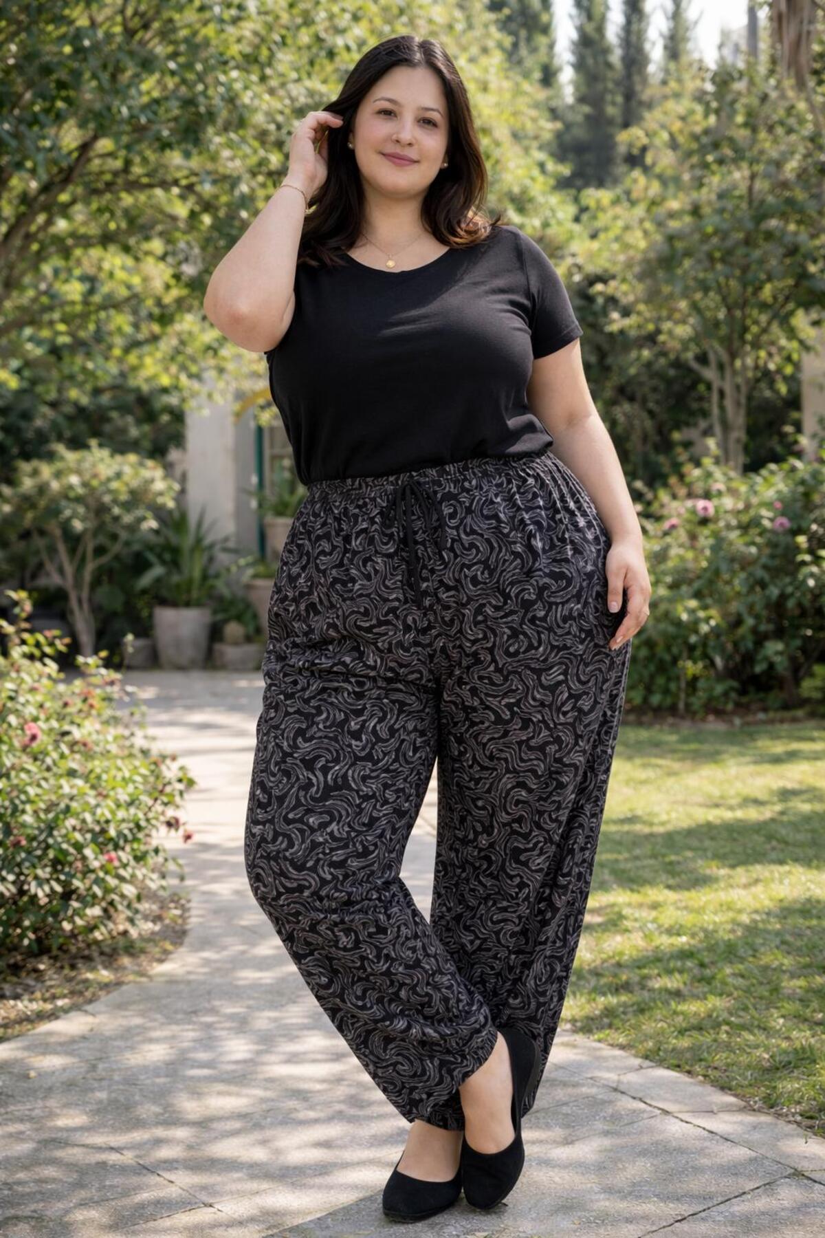 THEBEK  Kadın Viskon Cepsiz Battal Pantolon Rahat Kesim Büyük Beden - Görsel 2