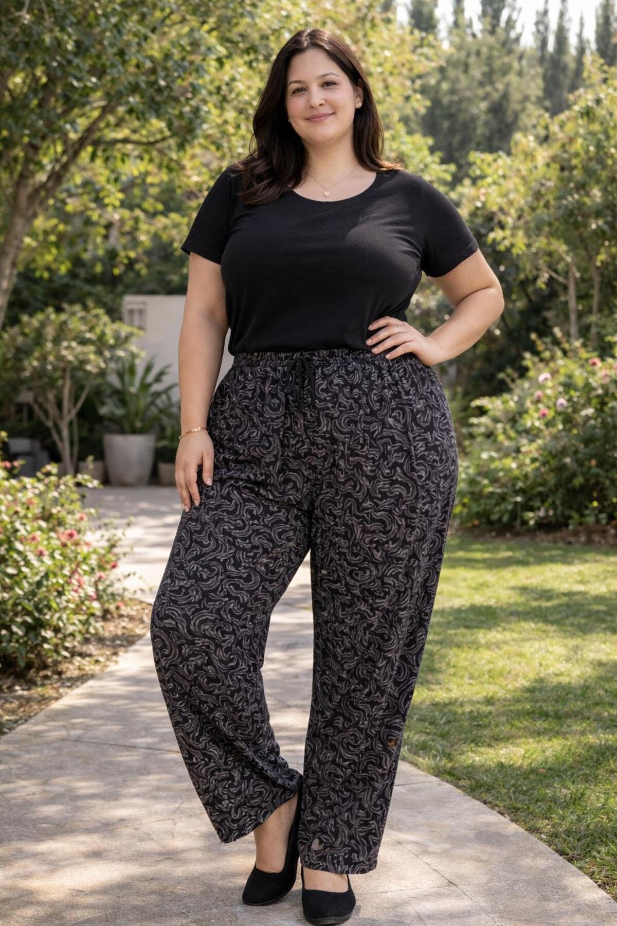 THEBEK  Kadın Viskon Cepsiz Battal Pantolon Rahat Kesim Büyük Beden - Görsel 3