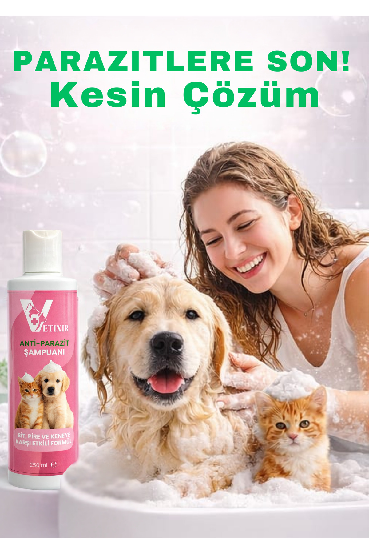 VETIXIR Kedi Köpek Parazit Şampuanı Arındırıcı Bakım Bit Pire Kene