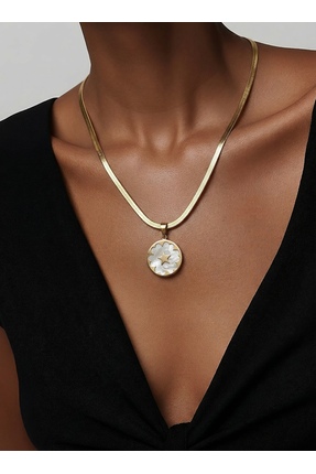 Vamos Jewelry Çelik Kararmaz Gold Renk Yıldız Model İtalyan Zincir Kolye