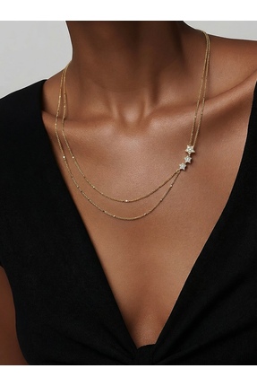 Vamos Jewelry Minimal İnce Zarif Gold Renk Yıldız Model Tasarım Kolye Kararmaz