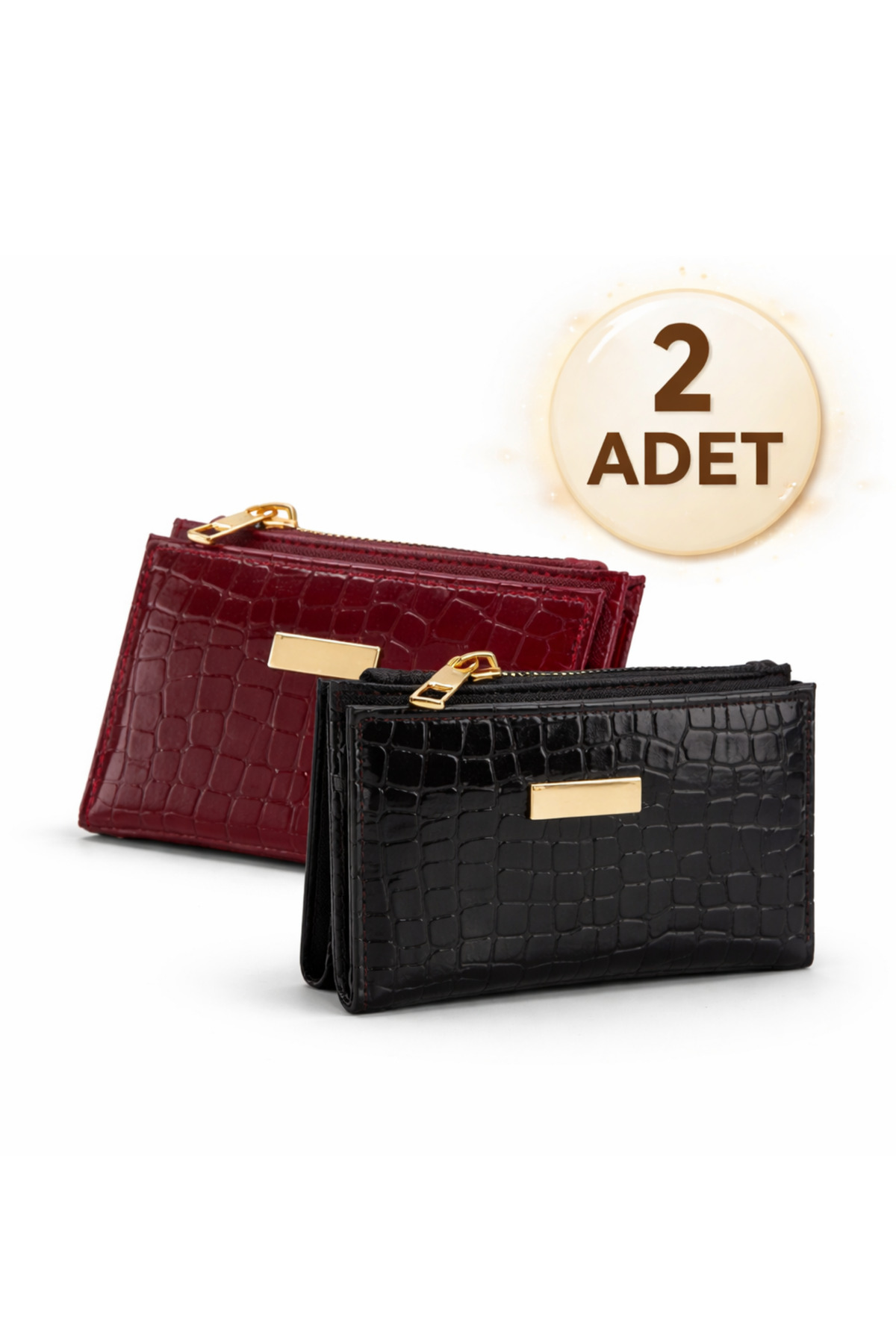 2-Piece Wallet Pack Crocodile Patterned Women's Wallet 2pcs