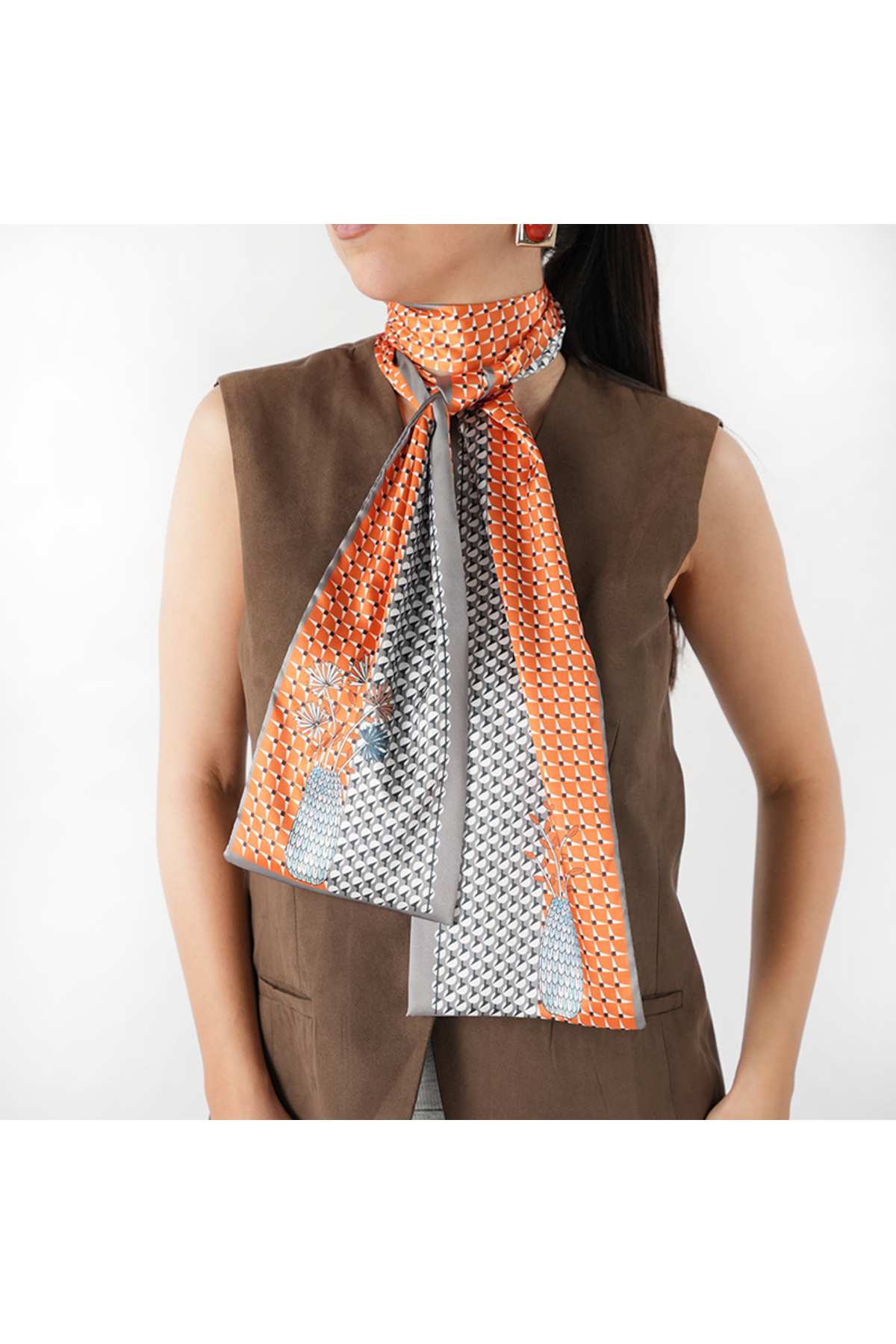 ElevaGlam  Özel Desenli Atkılar Turuncu Gri Desenli - Görsel 3