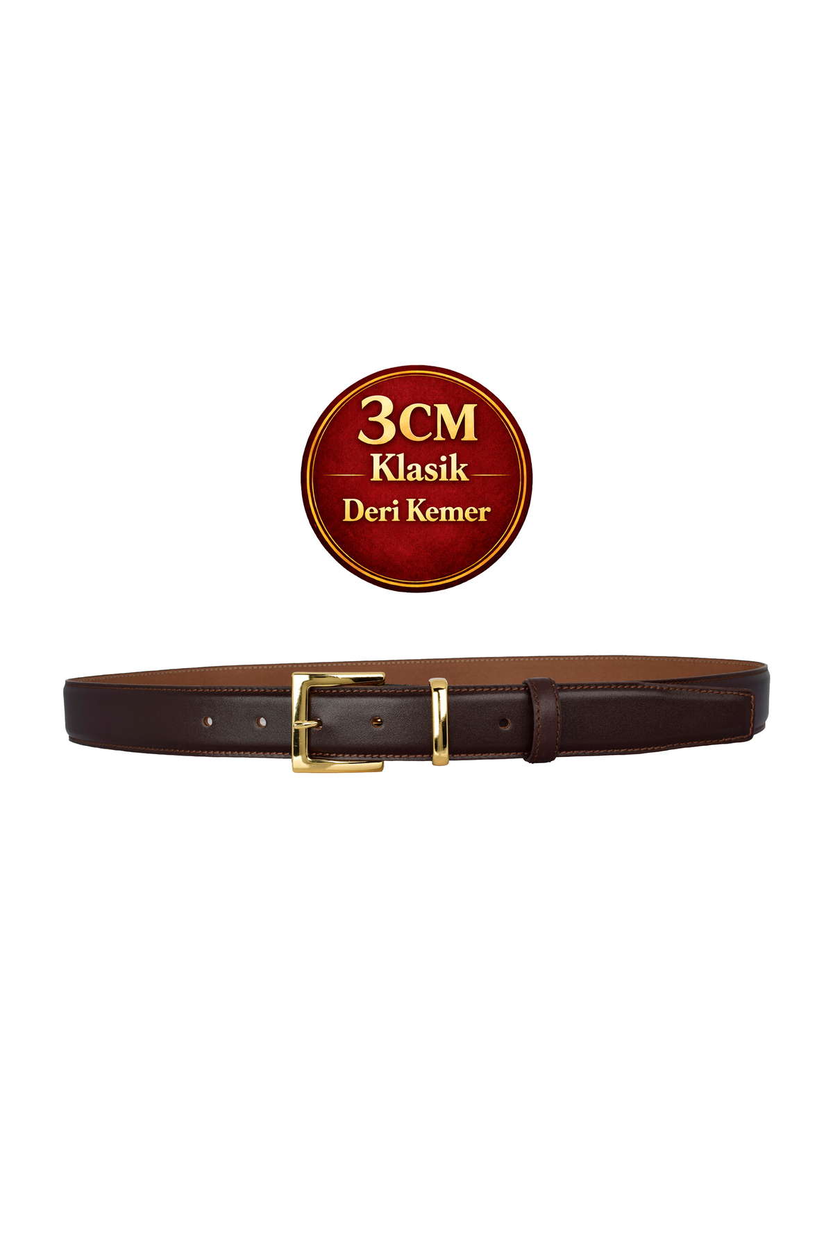 Genuine Leather, 3cm Gold Suit Buckle, Dark Brown, Stitched Classic Women's Belt, 3cm wide 47
