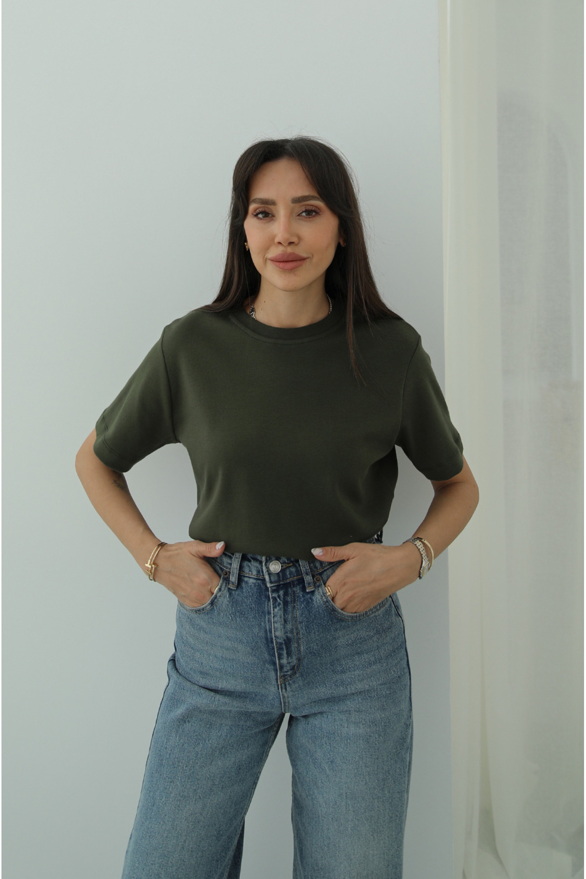 Havoş Kaki 100% pamuk okrugla kragna majica