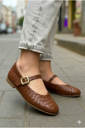 ALMİNA Örgü Serisi Kare Tokalı Mary Jane Babet