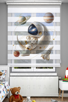 Avart Digital Astronot ve Uzaylı Temalı Zebra Stor Perde - Dijital Baskılı Ze...