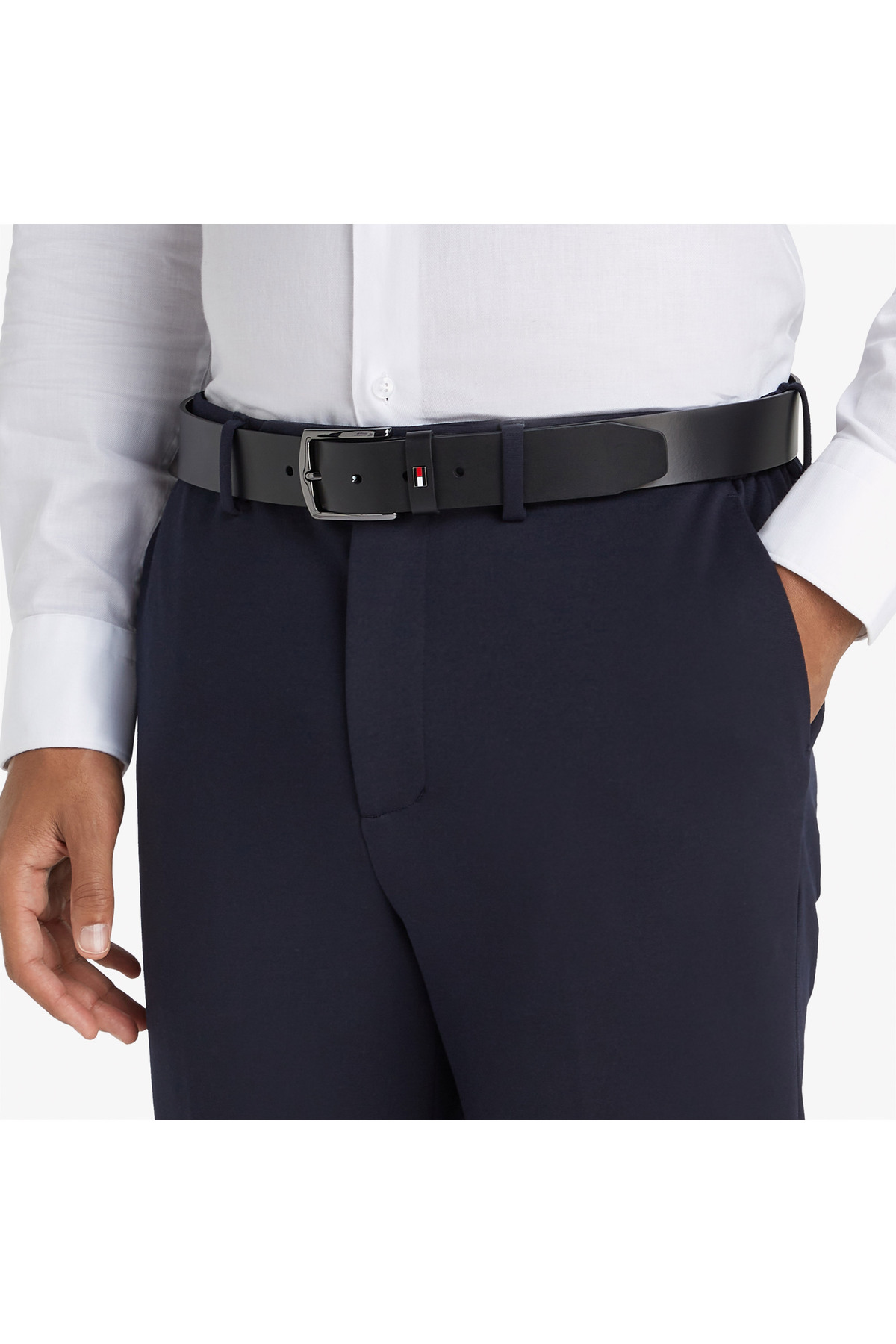 Tommy Hilfiger Erkek %100 Deri Tommy Bayrak Logolu Siyah Kemer görsel 5