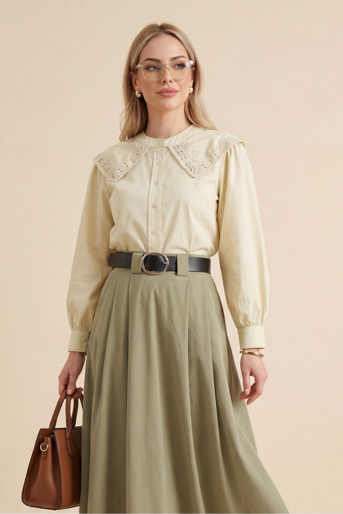 MissRunin  Bebe Yaka Dantel Detaylı Düğmeli Poplin Gömlek - Görsel 2