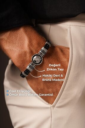 TANSESUAR Kartal Model Zirkon Taşlı Hakiki Deri Bileklik