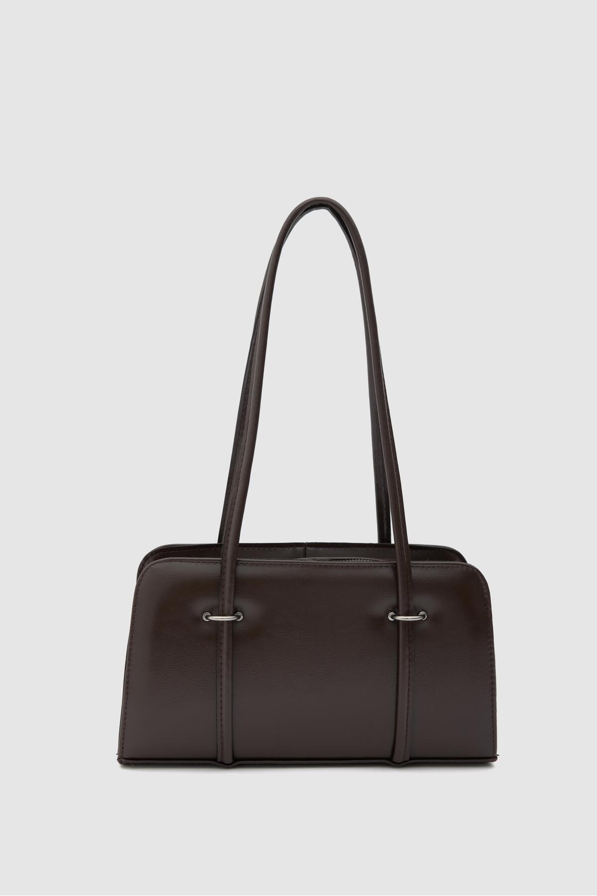 Shule Bags  Hansal Metal Detaylı Baget Çanta Acı Kahve - Görsel 3