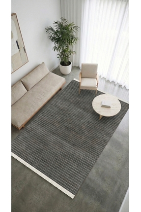 Halispecial Liora Kilim Antrasit Pamuk Dokuma Yumuşak Halı | Kaymaz Tabanlı, ...