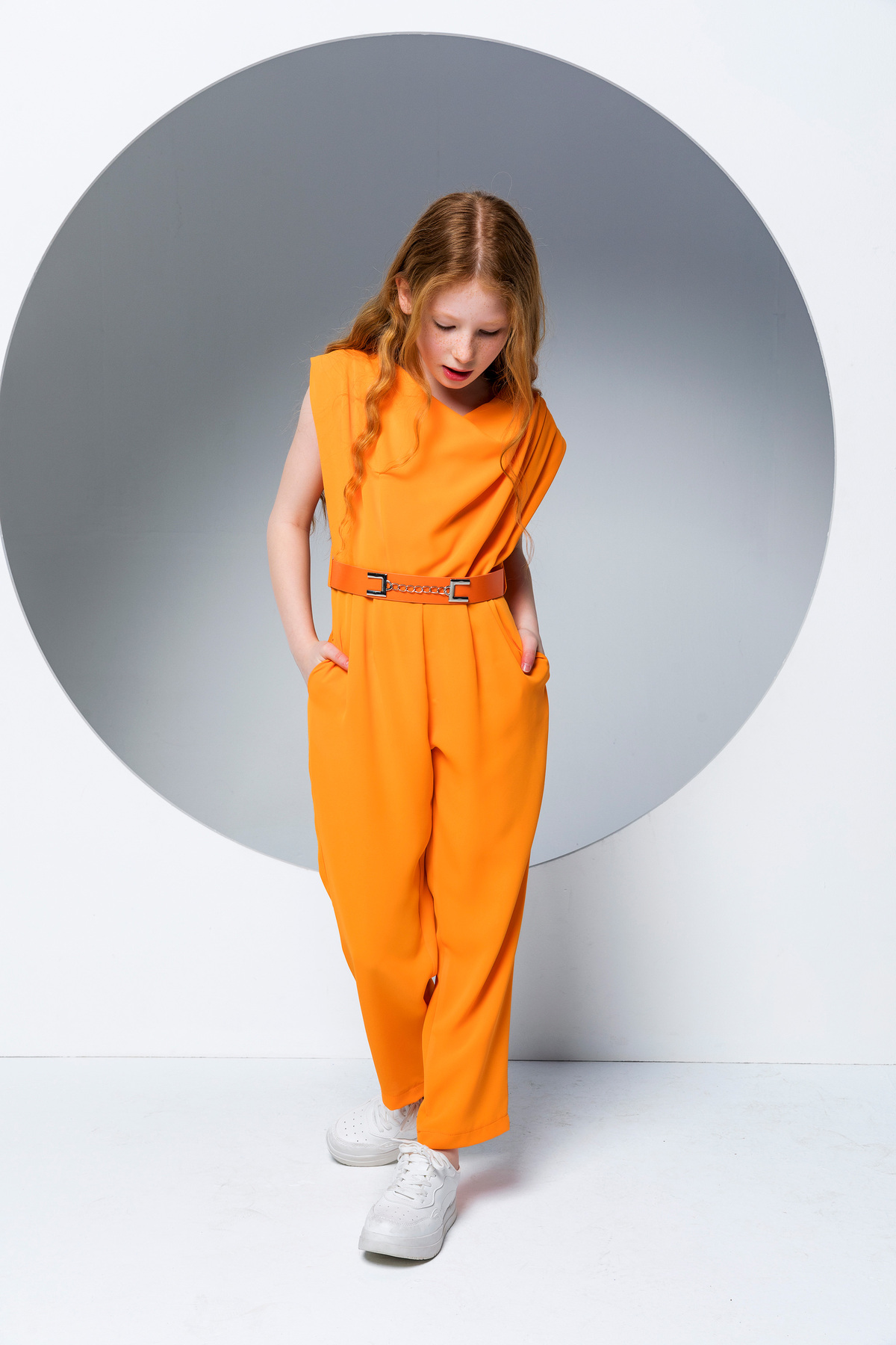 Girl Belted Sleeveless Stylish Jumpsuit