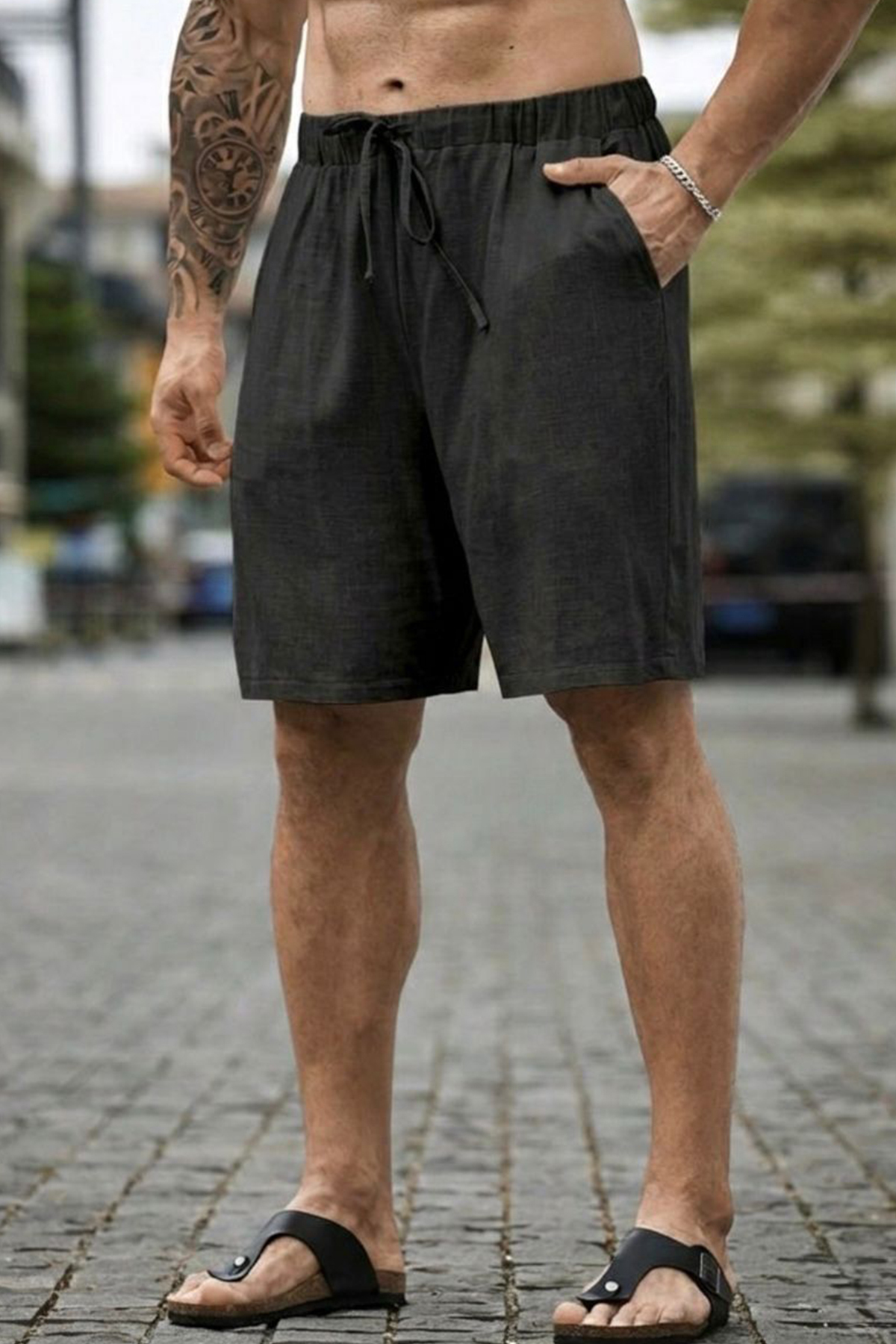 North London  Erkek Oversize Keten Şort - Görsel 2