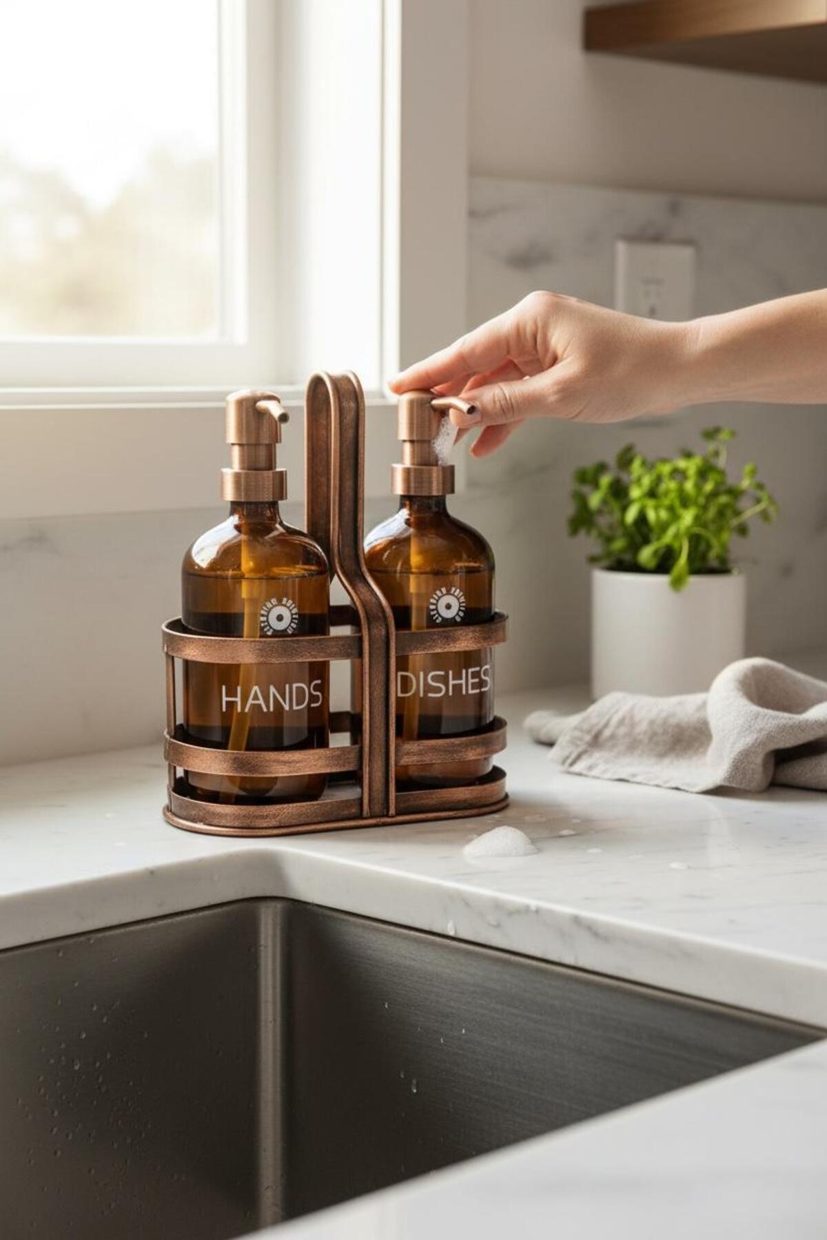 Antik Eskitme 2’li Metal Standlı Sıvı Sabunluk 500 ml | Rame Banyo & Mutfak Seti