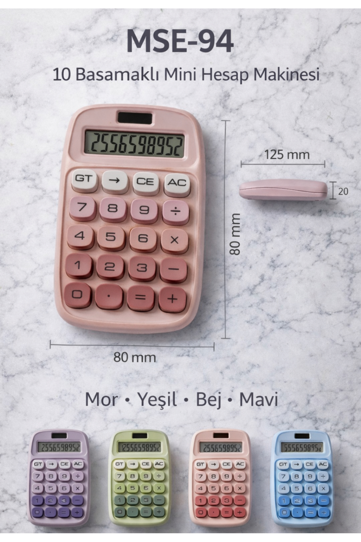 Erzi Hesap Makinesi – 10 Basamaklı Cep Boy Hesap Makinesi Pembe