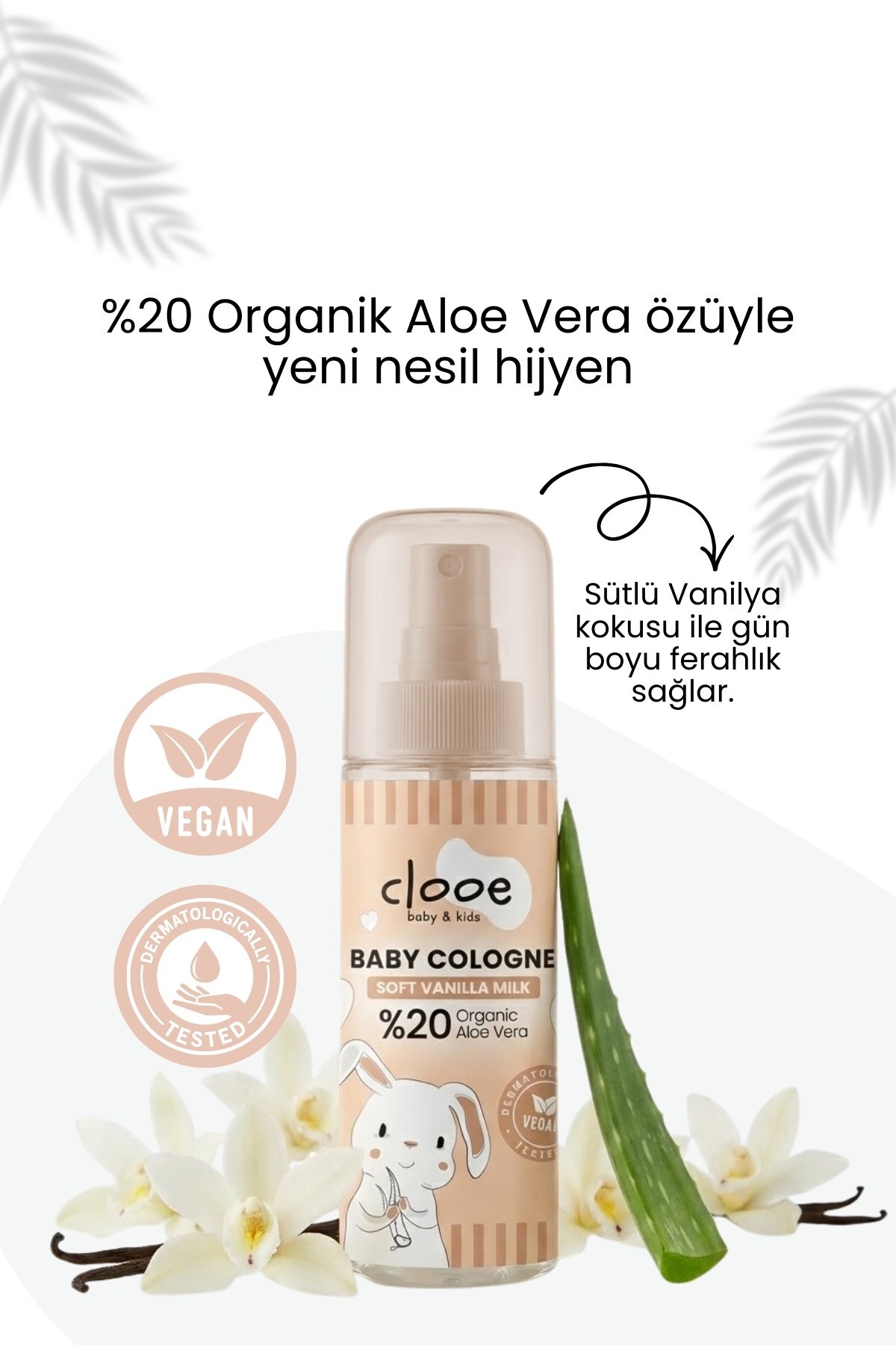 clooe Vegan Soft Vanilla Milk Bebek Kolonyası - Hassas Ciltler İçin Aloe Vera Etkili 150 ml fotoğrafı 2 (önizleme)