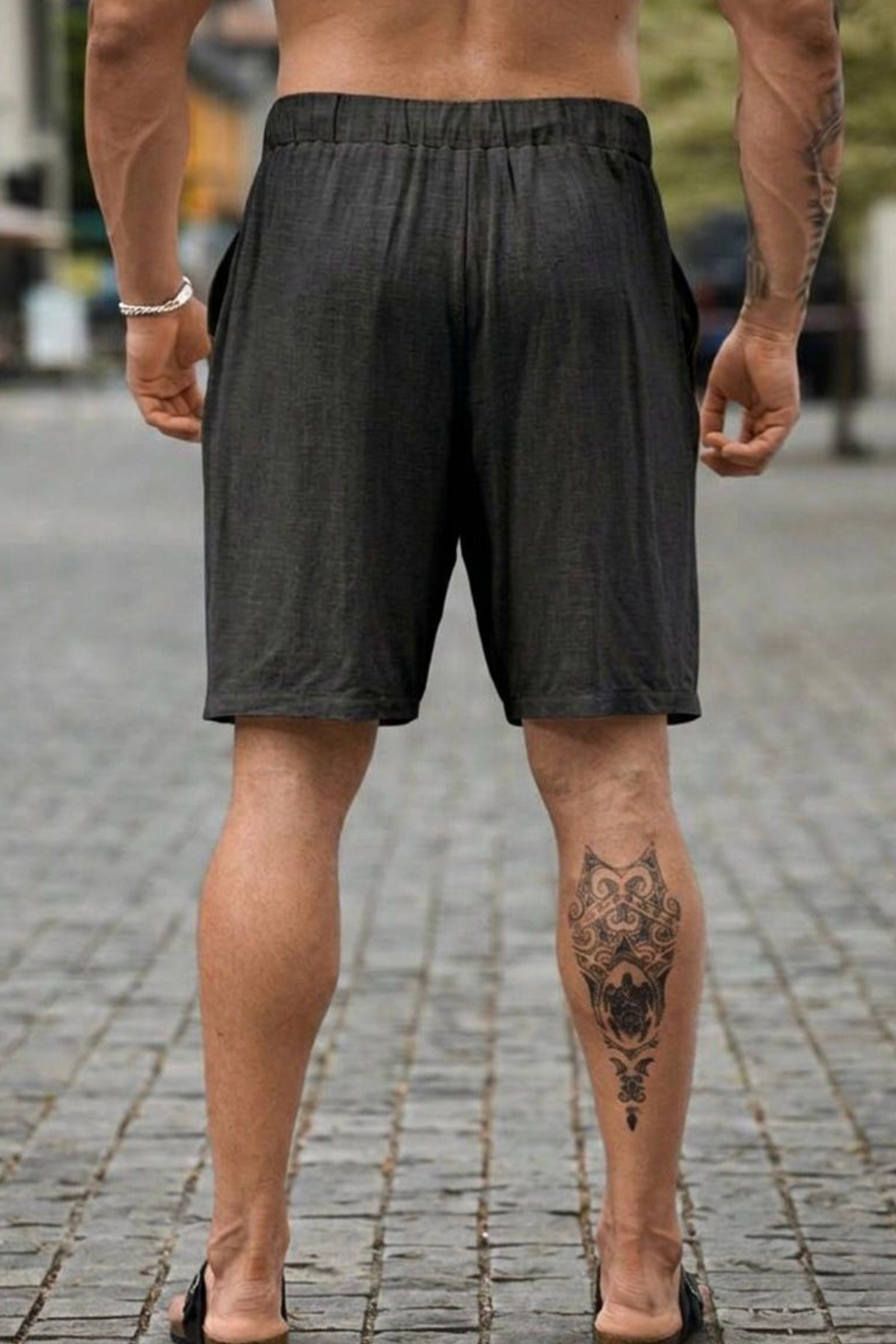 North London  Erkek Oversize Keten Şort - Görsel 4