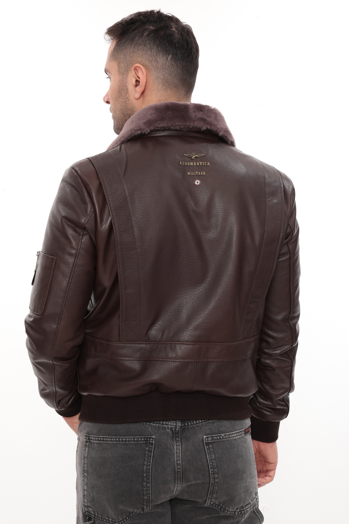 db deriburada original  Erkek Yakası Hakiki Kürklü Pilot Model Hakiki Jumbo Deri Mont - Görsel 7