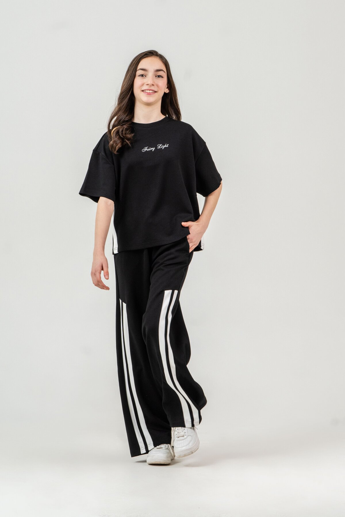 Fairy Light Embroidered Bottom Right Left Leg Garnished Girl Bottom Top Tracksuit