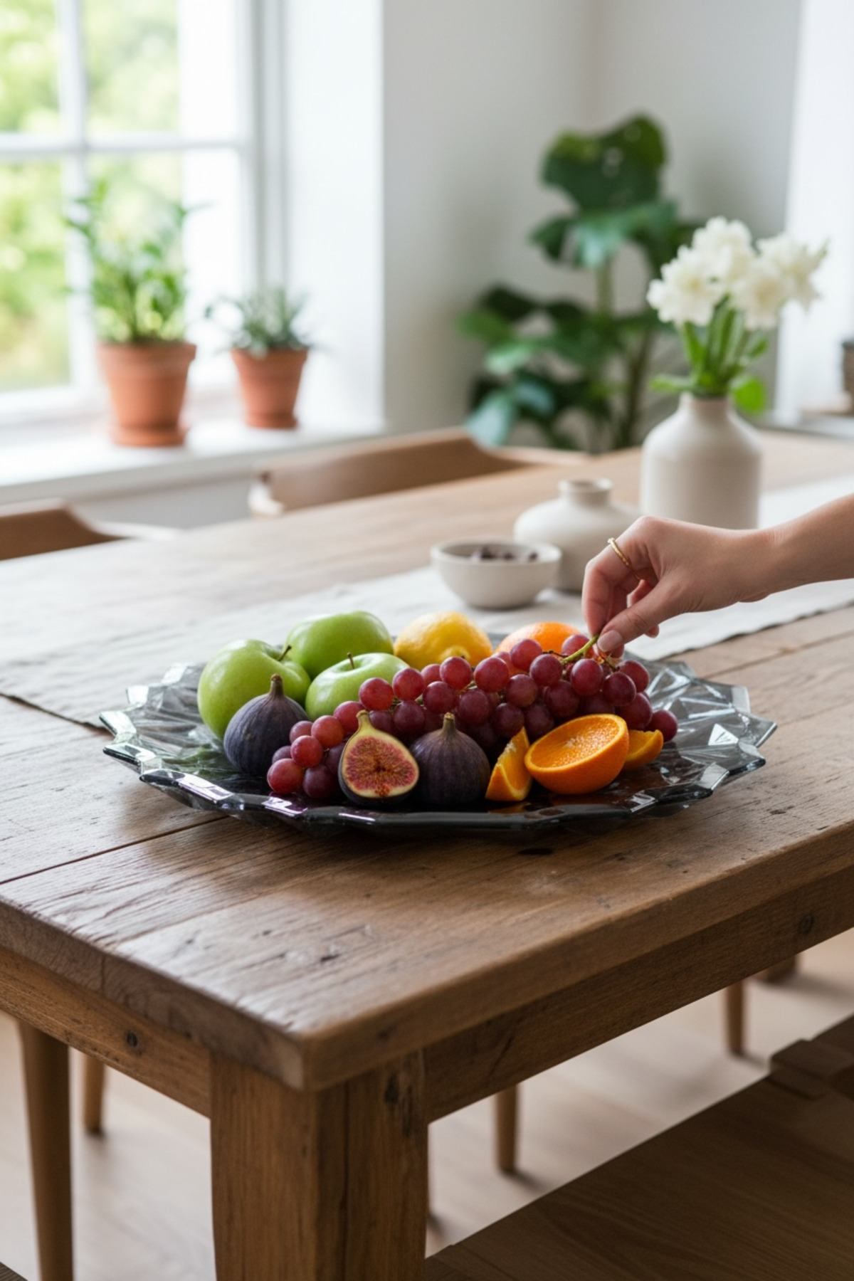 Cam Meyvelik – Dekoratif Sunumluk, Şık Servis Tabağı Siyah